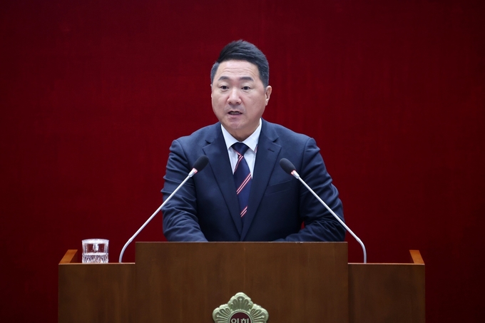 성남시의회 정용한 의원(정자·금곡·구미1동)이 제298회 정례회 제3차 본회의에서 5분 자유발언을 하고있다. 사진=성남시의회