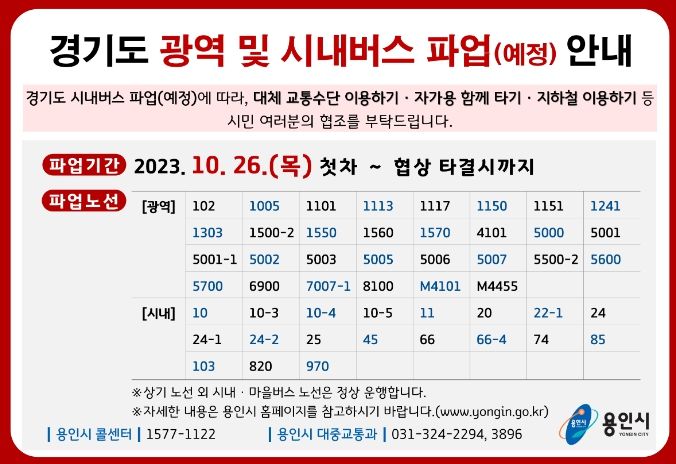 용인특례시가 26일 경기도 버스파업에 대비해 비상수송대책을 마련했다