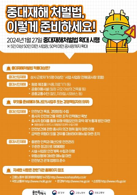 '중대재해처벌법' 확대 시행에 따른 용인특례시 안내 포스터