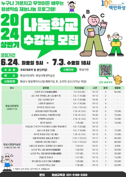 화성시, 2024년 상반기 재능나눔 프로그램 ‘나눔학교’ 수강생 모집