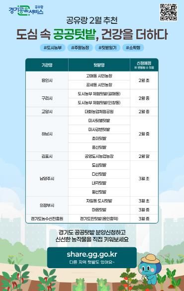 경기공유서비스에서 2025년 공공텃밭 분양 신청하세요