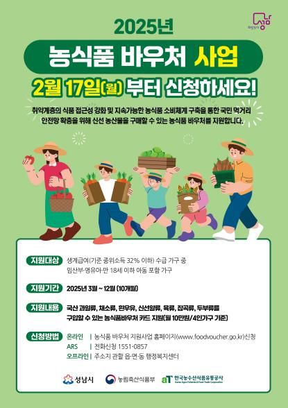 성남시, 2025년 저소득가정 임산부·아동에 농식품 바우처 지원