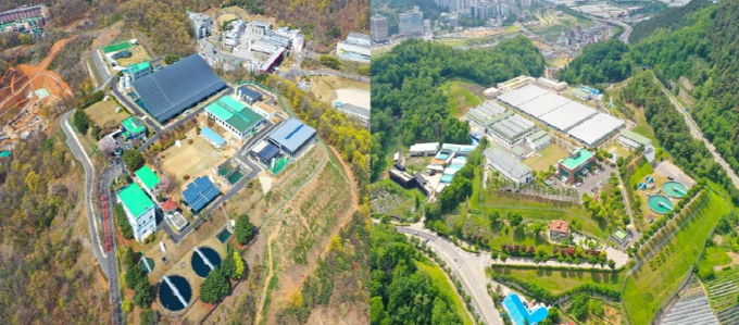 안산정수장(왼쪽 사진)·연성정수장(오른쪽 사진) 전경