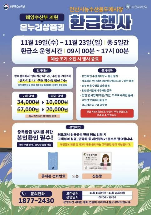 안산시농수산물도매시장 온누리상품권 환급행사 디지털 홍보자료.