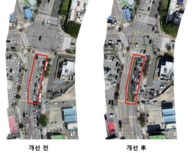 일산가구단지사거리 직좌동시차로 → 좌회전 전용차선 개선 전후