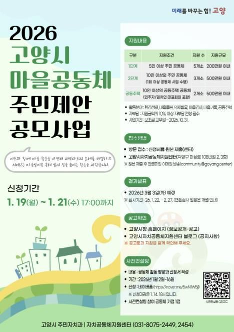 ‘2026년 고양시 마을공동체 주민제안 공모사업’ 홍보문