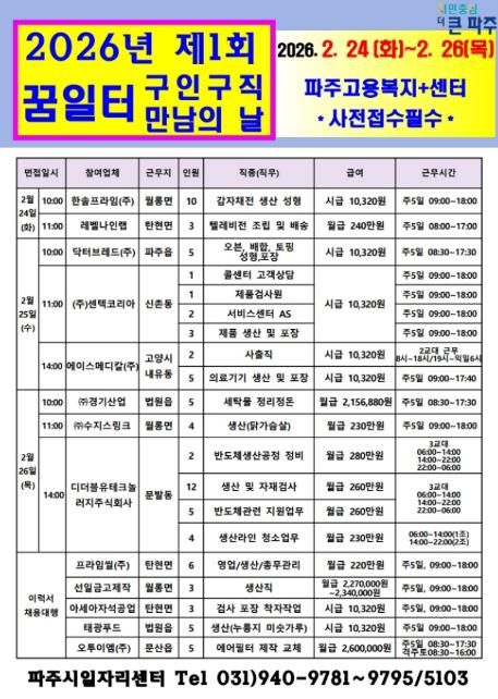 파주시, 2026년 제1회 '구인 구직 만남의 날' 개최